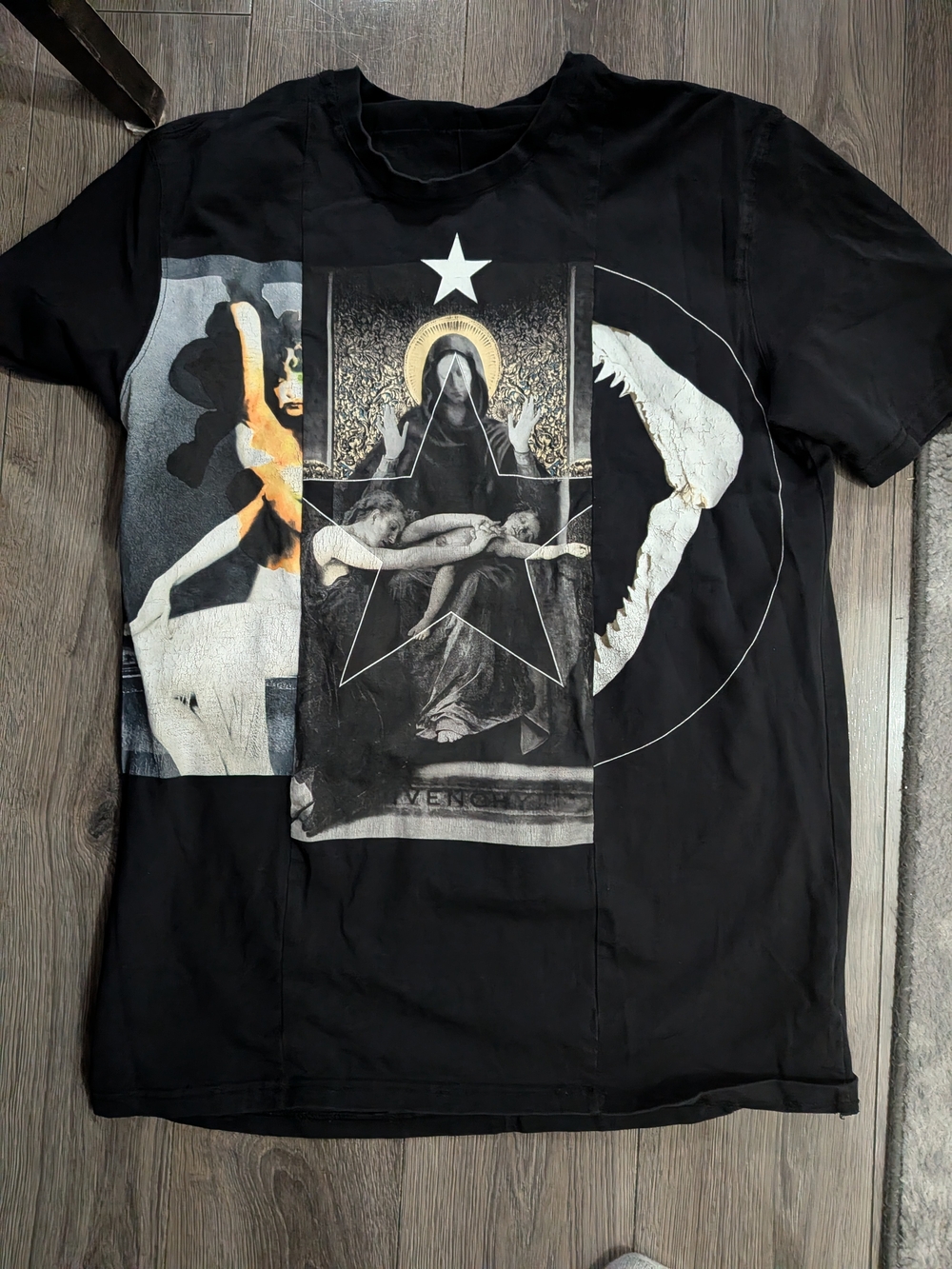 Givenchy Madonna Black Logo Cotton Tee with Crew Neck Xl